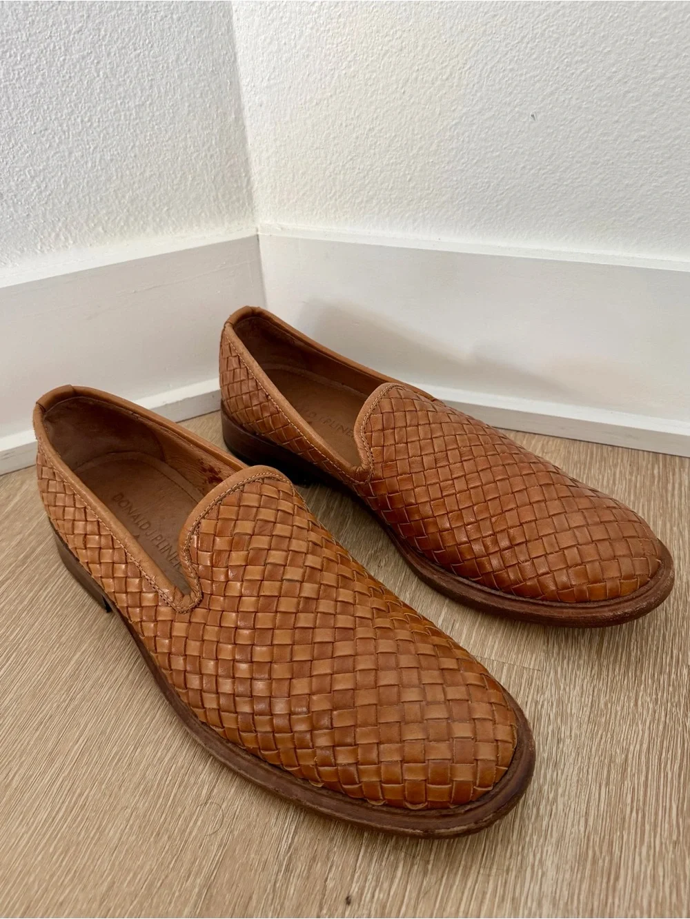 Donald J Pliner Zelvyn Men 9M Brown Woven Basketweave Leather Loafers Slip On